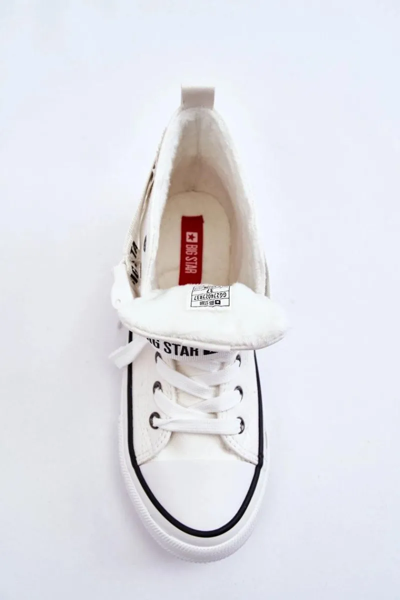 New Wysokie Ocieplane Trampki Big Star GG274027 Białe Damskie Trampki Ocieplane|Trampki Damskie Big Star