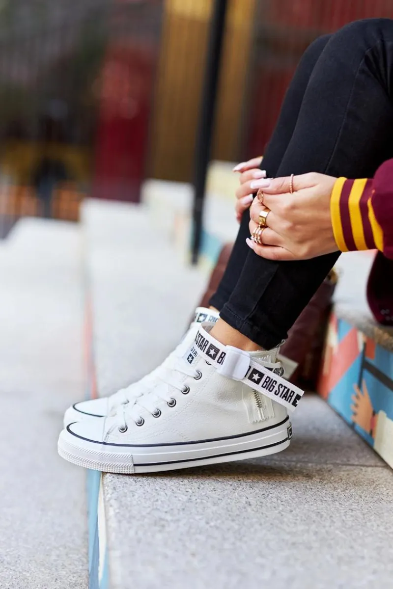 New Wysokie Ocieplane Trampki Big Star GG274027 Białe Damskie Trampki Ocieplane|Trampki Damskie Big Star