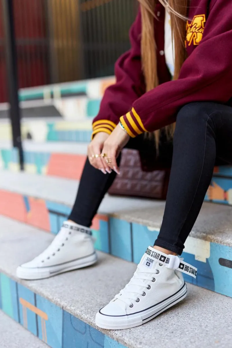 New Wysokie Ocieplane Trampki Big Star GG274027 Białe Damskie Trampki Ocieplane|Trampki Damskie Big Star