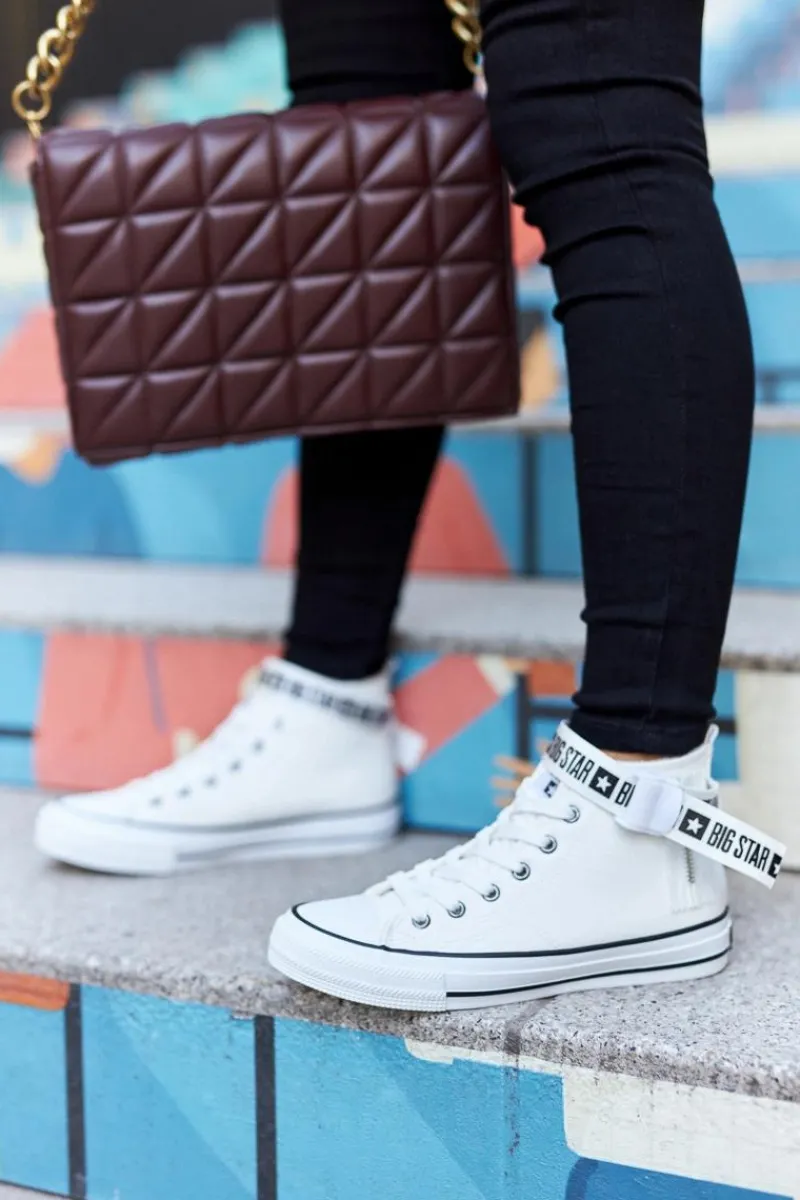 New Wysokie Ocieplane Trampki Big Star GG274027 Białe Damskie Trampki Ocieplane|Trampki Damskie Big Star