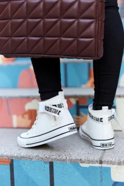 New Wysokie Ocieplane Trampki Big Star GG274027 Białe Damskie Trampki Ocieplane|Trampki Damskie Big Star