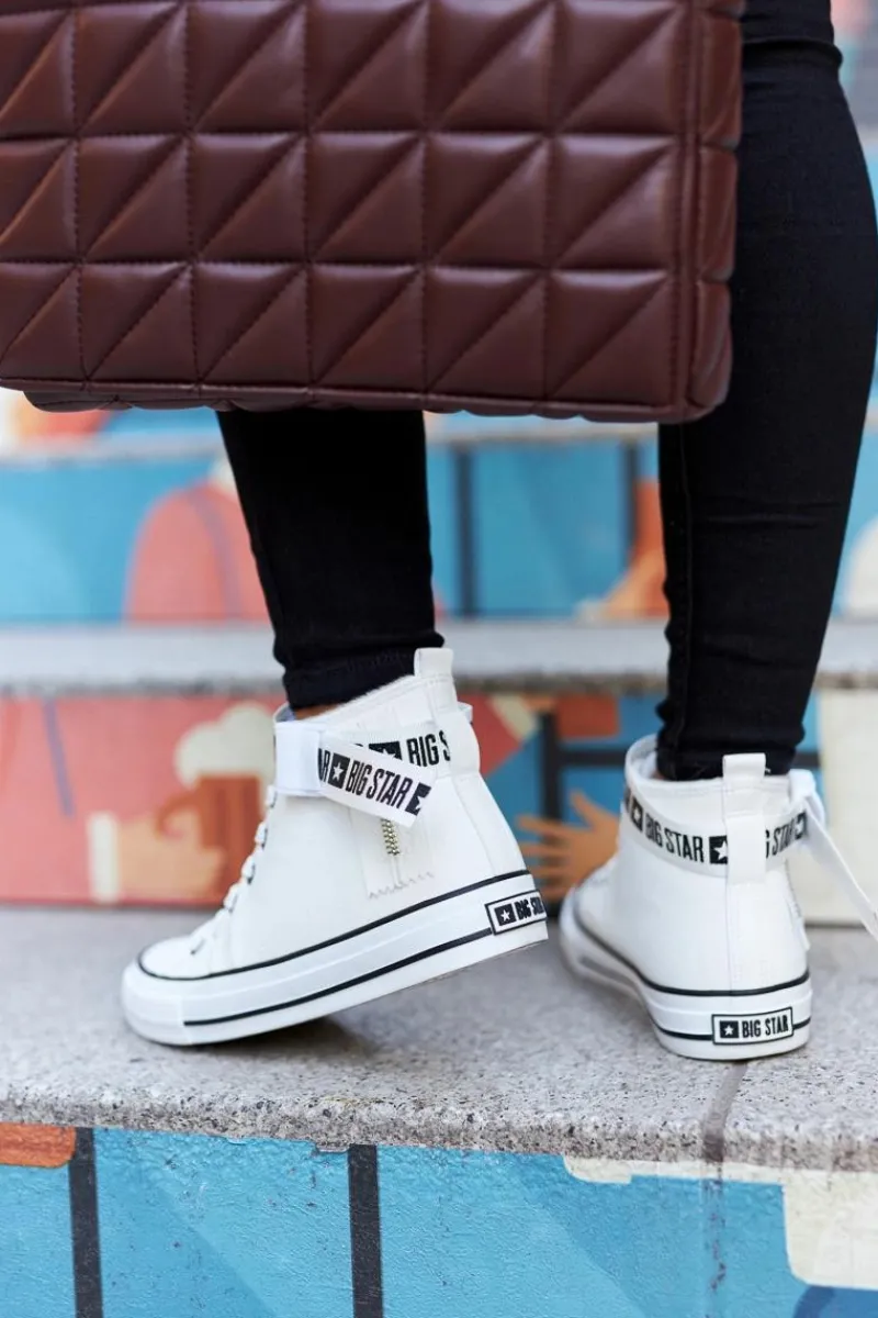 New Wysokie Ocieplane Trampki Big Star GG274027 Białe Damskie Trampki Ocieplane|Trampki Damskie Big Star