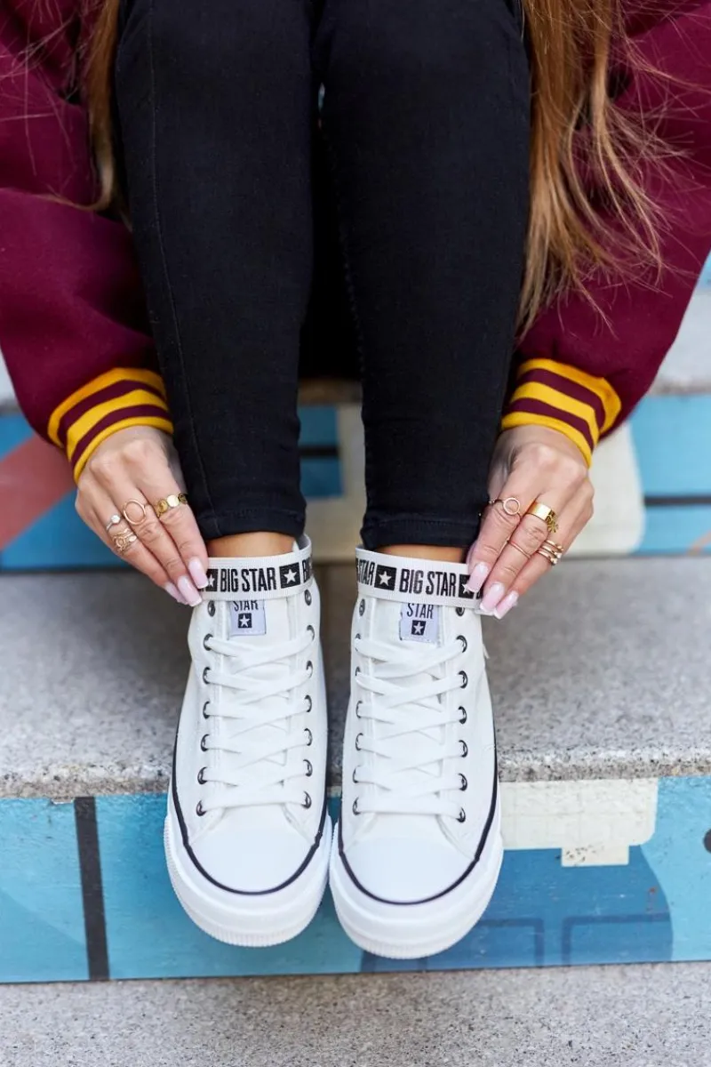 New Wysokie Ocieplane Trampki Big Star GG274027 Białe Damskie Trampki Ocieplane|Trampki Damskie Big Star