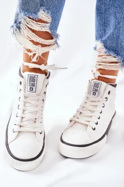 Trampki Ocieplane|Trampki Damskie Big Star></noscript>Big Star Shoes Wysokie Ocieplane Trampki Big Star II274158 Białe