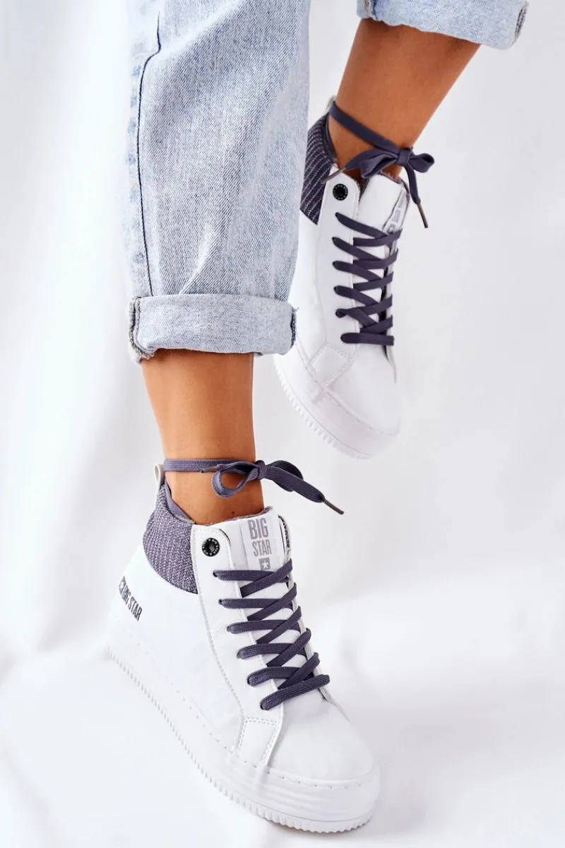 Hot Wysokie Ocieplane Trampki Big Star II274144 Biało-Szare Damskie Trampki Ocieplane|Trampki Damskie Big Star