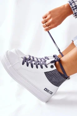 Hot Wysokie Ocieplane Trampki Big Star II274144 Biało-Szare Damskie Trampki Ocieplane|Trampki Damskie Big Star