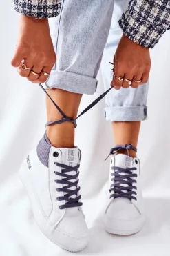 Hot Wysokie Ocieplane Trampki Big Star II274144 Biało-Szare Damskie Trampki Ocieplane|Trampki Damskie Big Star