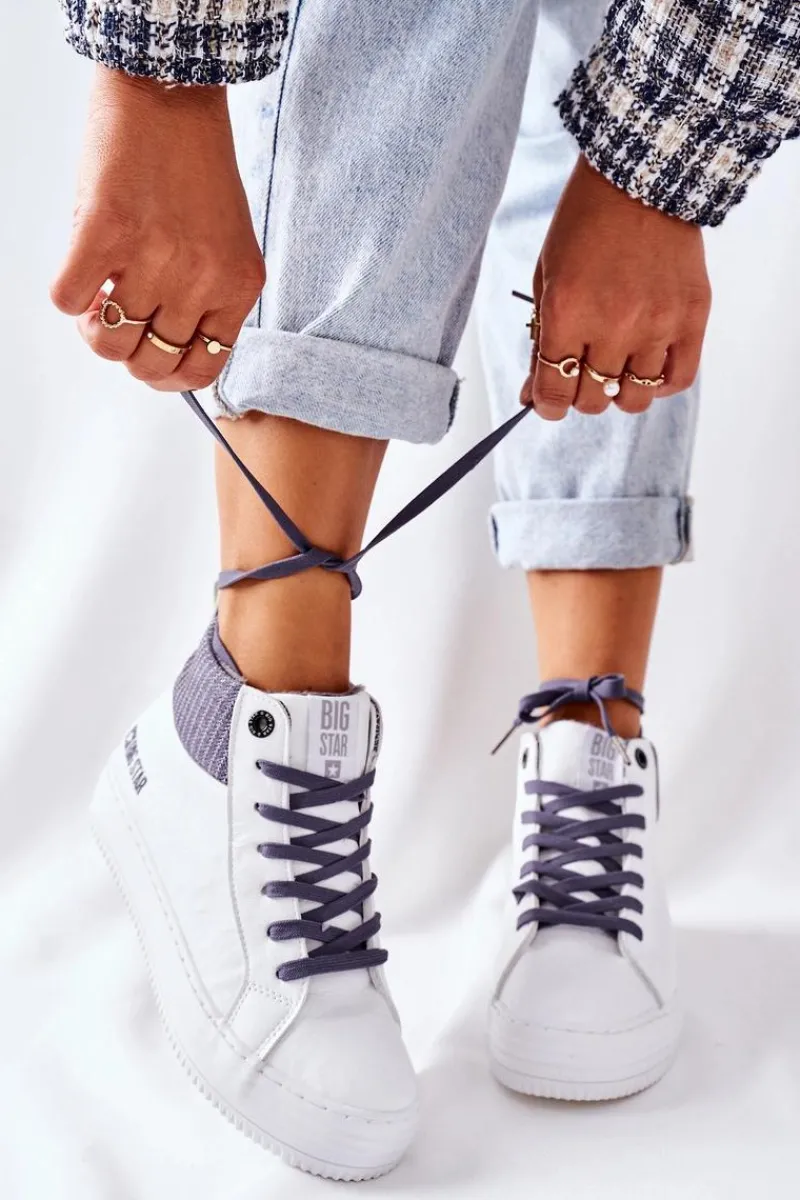 Hot Wysokie Ocieplane Trampki Big Star II274144 Biało-Szare Damskie Trampki Ocieplane|Trampki Damskie Big Star