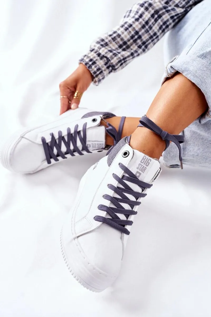 Hot Wysokie Ocieplane Trampki Big Star II274144 Biało-Szare Damskie Trampki Ocieplane|Trampki Damskie Big Star