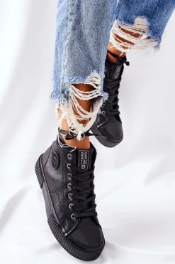 Clearance Wysokie Ocieplane Trampki Big Star II274157 Czarne Damskie Trampki Ocieplane|Trampki Damskie Big Star