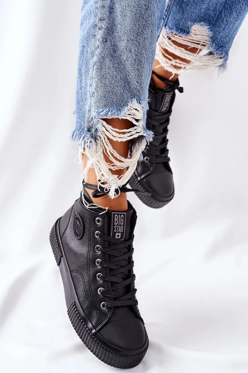 Clearance Wysokie Ocieplane Trampki Big Star II274157 Czarne Damskie Trampki Ocieplane|Trampki Damskie Big Star