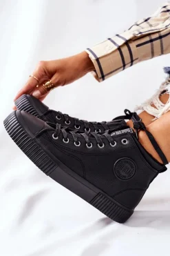 Clearance Wysokie Ocieplane Trampki Big Star II274157 Czarne Damskie Trampki Ocieplane|Trampki Damskie Big Star