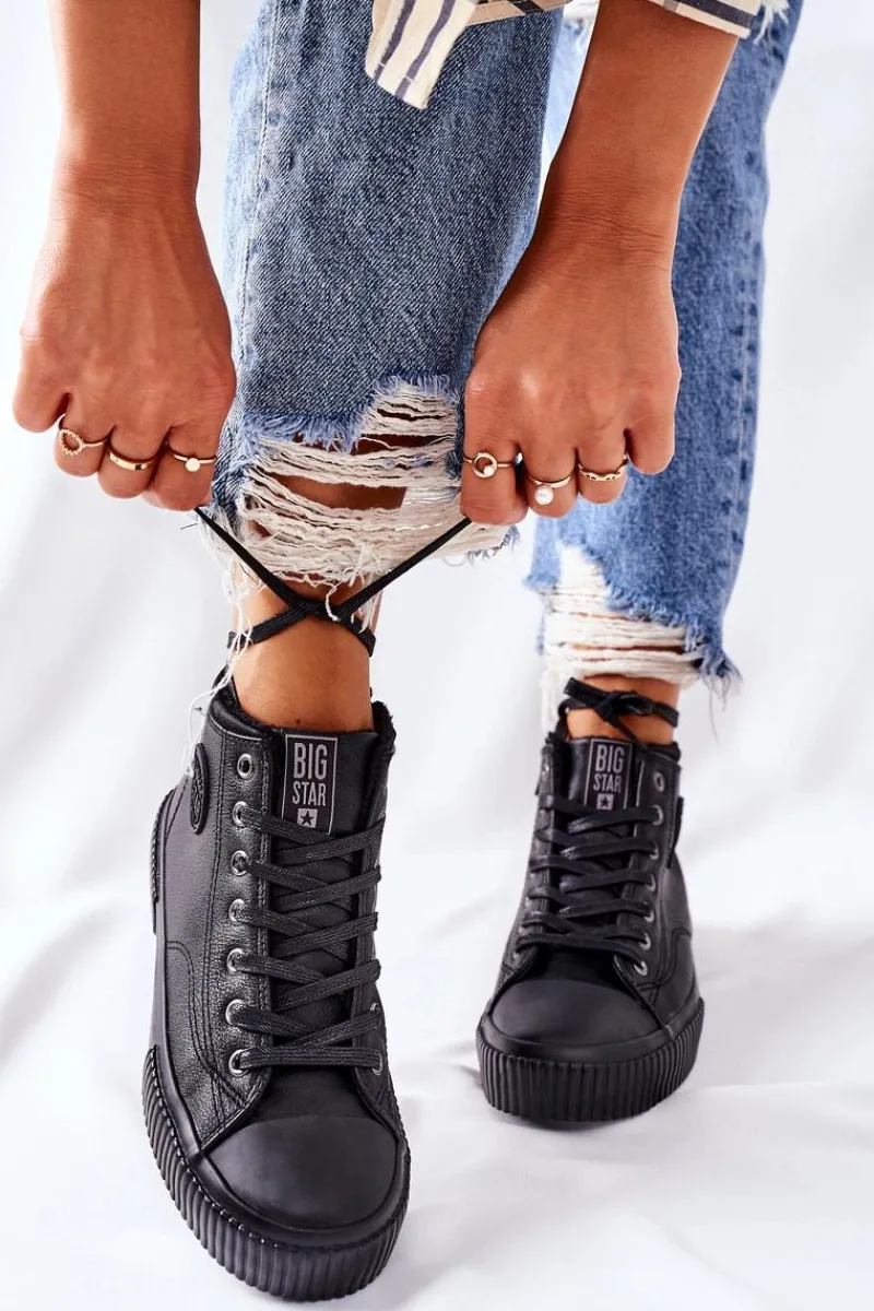 Clearance Wysokie Ocieplane Trampki Big Star II274157 Czarne Damskie Trampki Ocieplane|Trampki Damskie Big Star