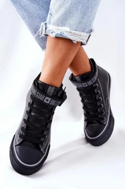 Clearance Wysokie Ocieplane Trampki Big Star GG274026 Czarne Damskie Trampki Ocieplane|Trampki Damskie Big Star