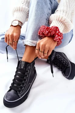 Clearance Wysokie Ocieplane Trampki Big Star GG274026 Czarne Damskie Trampki Ocieplane|Trampki Damskie Big Star