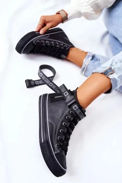 Clearance Wysokie Ocieplane Trampki Big Star GG274026 Czarne Damskie Trampki Ocieplane|Trampki Damskie Big Star