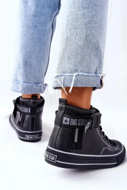 Clearance Wysokie Ocieplane Trampki Big Star GG274026 Czarne Damskie Trampki Ocieplane|Trampki Damskie Big Star