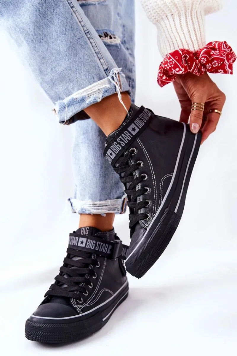 Clearance Wysokie Ocieplane Trampki Big Star GG274026 Czarne Damskie Trampki Ocieplane|Trampki Damskie Big Star