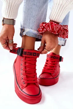 New Big Star Shoes Wysokie Ocieplane Trampki Big Star GG274028 Czerwone