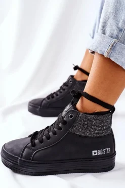 Trampki Ocieplane|Trampki Damskie Big Star>Big Star Shoes Wysokie Ocieplane Trampki Big Star II274147 Czarne Czarny
