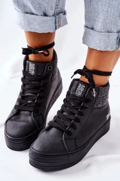 Trampki Ocieplane|Trampki Damskie Big Star>Big Star Shoes Wysokie Ocieplane Trampki Big Star II274147 Czarne Czarny