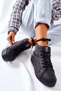 Trampki Ocieplane|Trampki Damskie Big Star></noscript>Big Star Shoes Wysokie Ocieplane Trampki Big Star II274147 Czarne Czarny