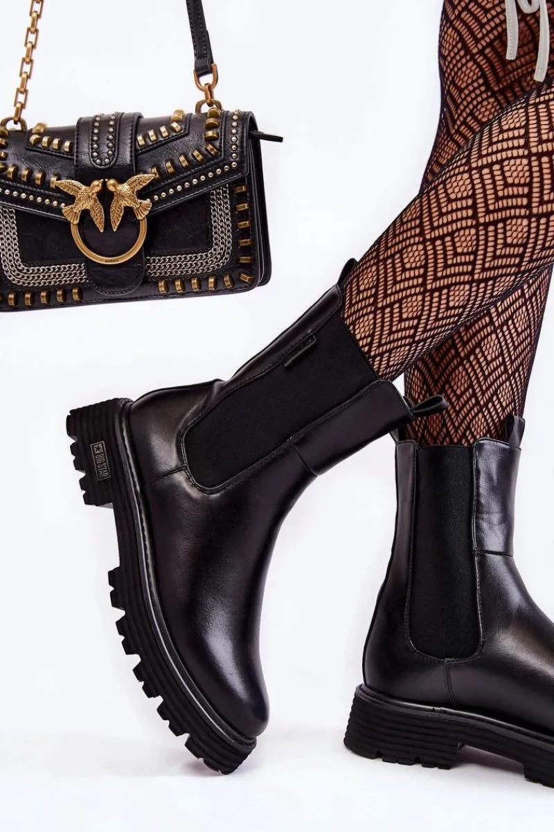 Outlet Big Star Shoes Wysokie Ocieplane Wsuwane Botki Sztyblety Big Star KK274500 Czarne