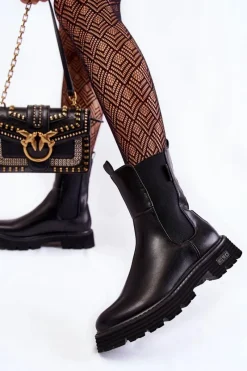 Outlet Big Star Shoes Wysokie Ocieplane Wsuwane Botki Sztyblety Big Star KK274500 Czarne