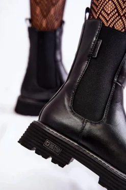 Outlet Big Star Shoes Wysokie Ocieplane Wsuwane Botki Sztyblety Big Star KK274500 Czarne