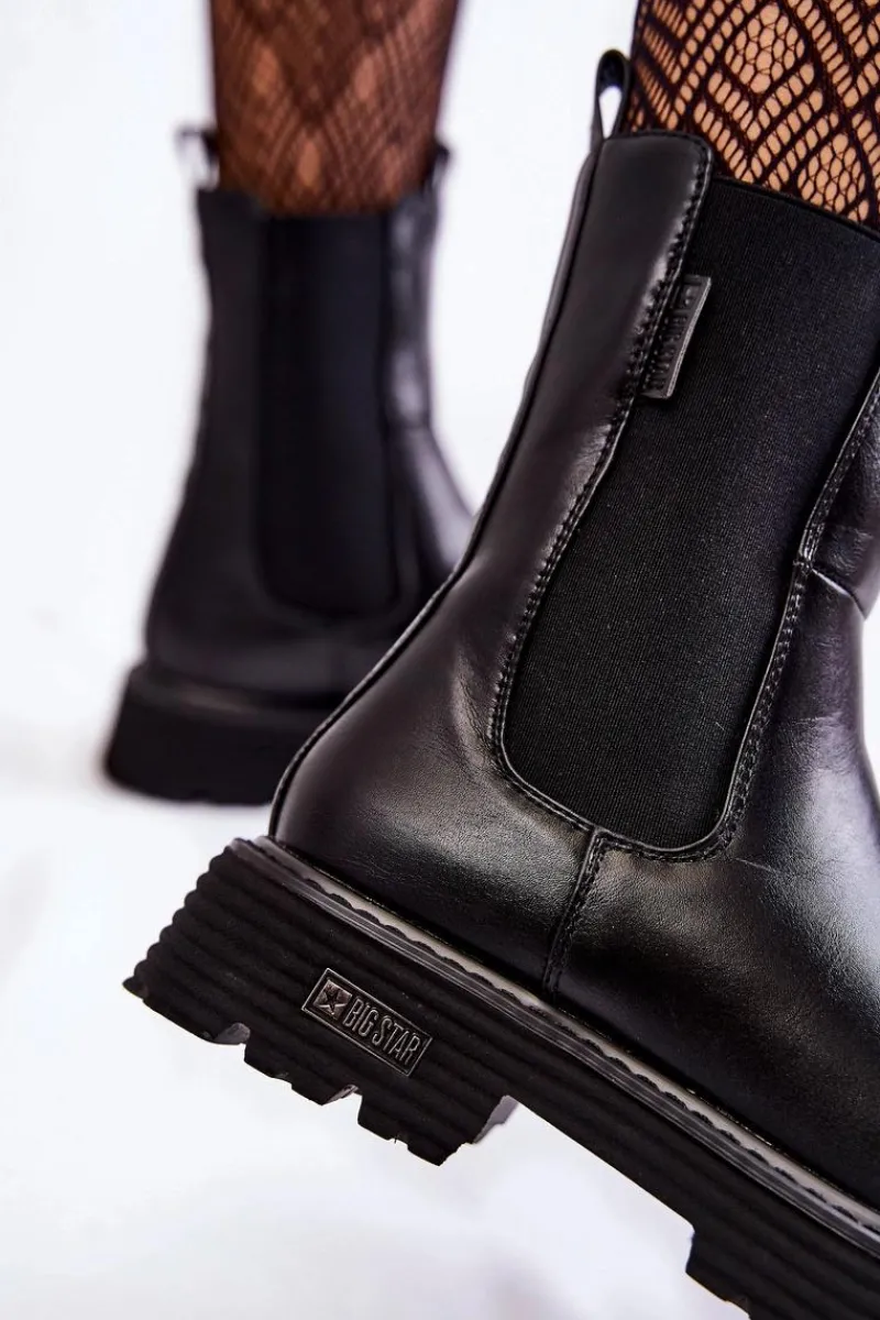 Outlet Big Star Shoes Wysokie Ocieplane Wsuwane Botki Sztyblety Big Star KK274500 Czarne