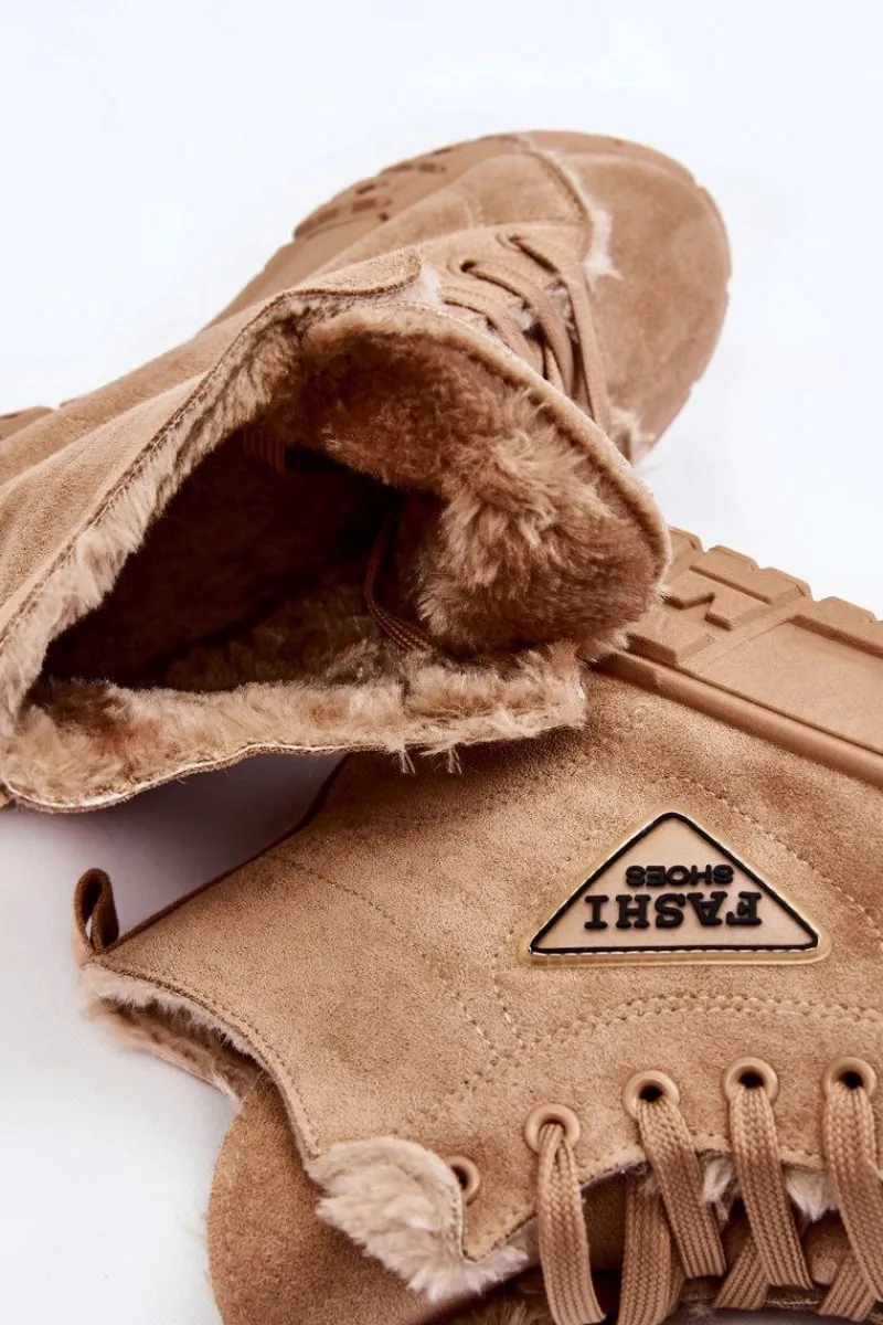 Outlet Wysokie Ocieplane Zamszowe Trampki Beżowe Evren Damskie Trampki Ocieplane|Trampki Damskie Wysokie