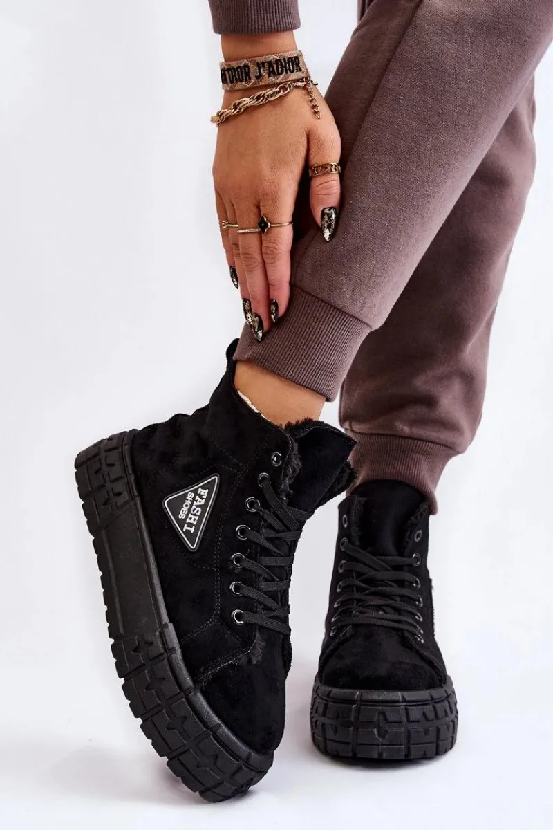 Trampki Ocieplane|Trampki Damskie Wysokie>Boto Wysokie Ocieplane Zamszowe Trampki Czarne Evren