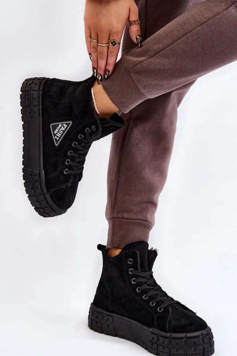 Trampki Ocieplane|Trampki Damskie Wysokie>Boto Wysokie Ocieplane Zamszowe Trampki Czarne Evren