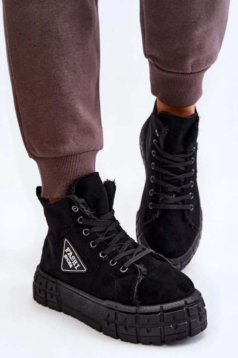 Trampki Ocieplane|Trampki Damskie Wysokie>Boto Wysokie Ocieplane Zamszowe Trampki Czarne Evren