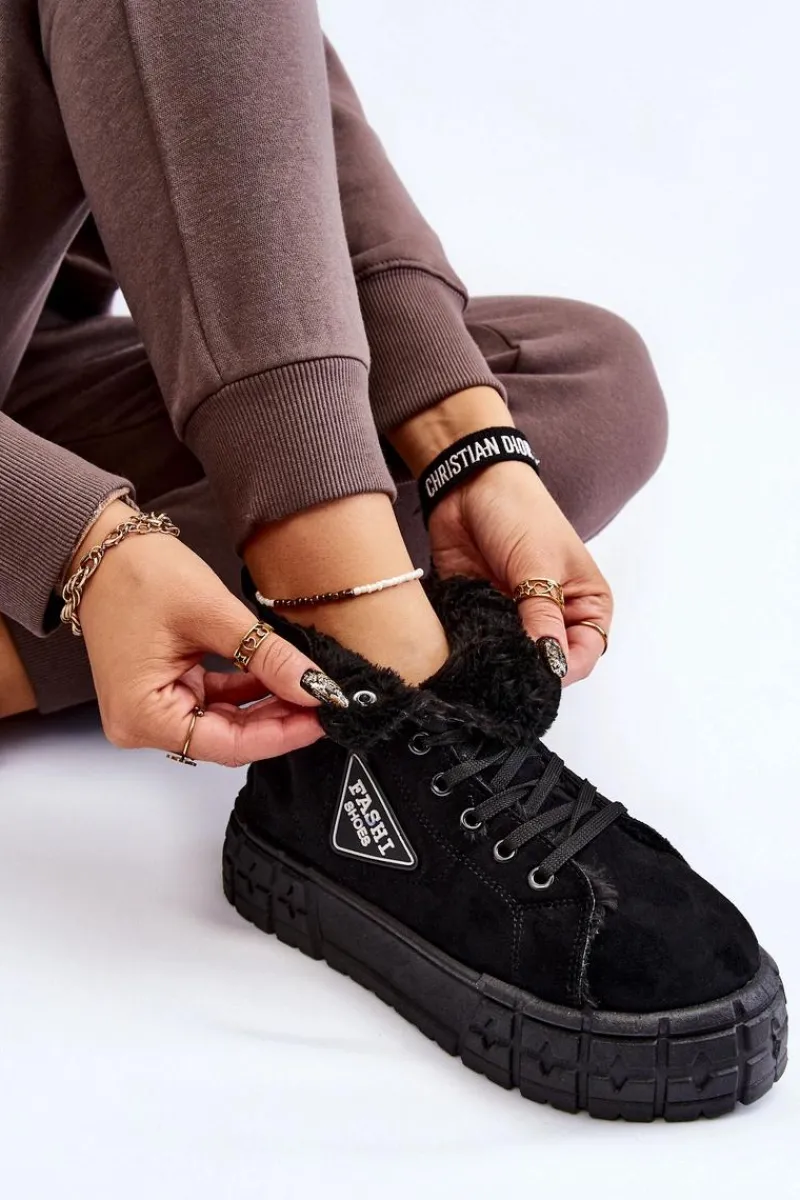 Trampki Ocieplane|Trampki Damskie Wysokie>Boto Wysokie Ocieplane Zamszowe Trampki Czarne Evren