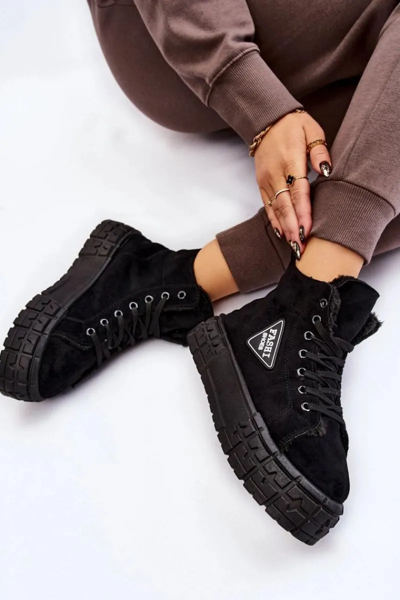 Trampki Ocieplane|Trampki Damskie Wysokie>Boto Wysokie Ocieplane Zamszowe Trampki Czarne Evren