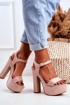 Boto Wysokie Różowe Sandały na Słupku Platforma HighShoes