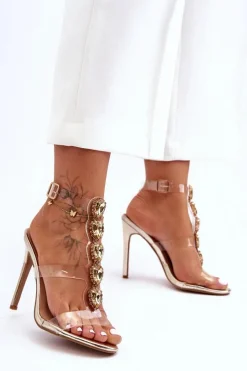 Sale Boto Wysokie Sandałki Szpilki D&A MR-16 Złote Złoty