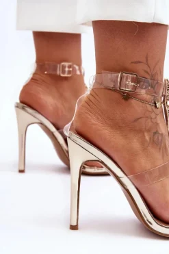 Sale Boto Wysokie Sandałki Szpilki D&A MR-16 Złote Złoty