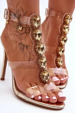 Sale Boto Wysokie Sandałki Szpilki D&A MR-16 Złote Złoty