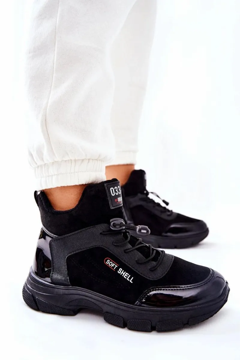Hot Boto Wysokie Skórzane Ocieplane Buty Sportowe Czarne Merit