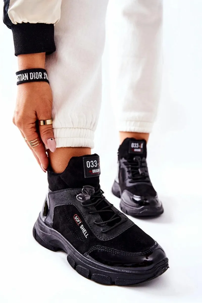 Hot Boto Wysokie Skórzane Ocieplane Buty Sportowe Czarne Merit