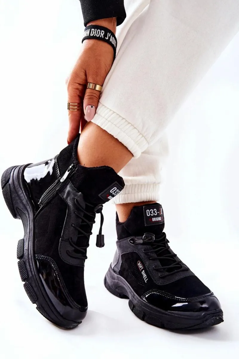 Hot Boto Wysokie Skórzane Ocieplane Buty Sportowe Czarne Merit