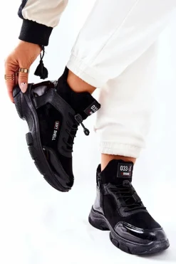 Hot Boto Wysokie Skórzane Ocieplane Buty Sportowe Czarne Merit