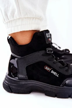 Hot Boto Wysokie Skórzane Ocieplane Buty Sportowe Czarne Merit