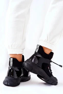 Hot Boto Wysokie Skórzane Ocieplane Buty Sportowe Czarne Merit