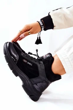 Hot Boto Wysokie Skórzane Ocieplane Buty Sportowe Czarne Merit