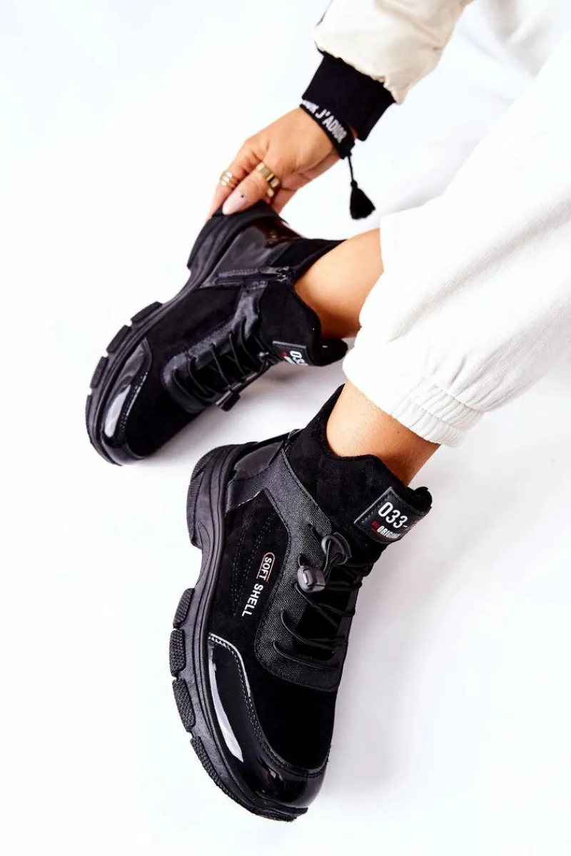 Hot Boto Wysokie Skórzane Ocieplane Buty Sportowe Czarne Merit