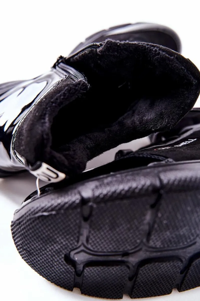 Hot Boto Wysokie Skórzane Ocieplane Buty Sportowe Czarne Merit