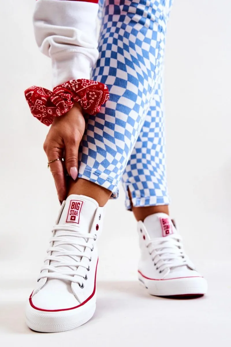 New Wysokie Skórzane Trampki Big Star JJ274132 Białe Damskie Trampki Damskie Big Star|Trampki Damskie Wysokie